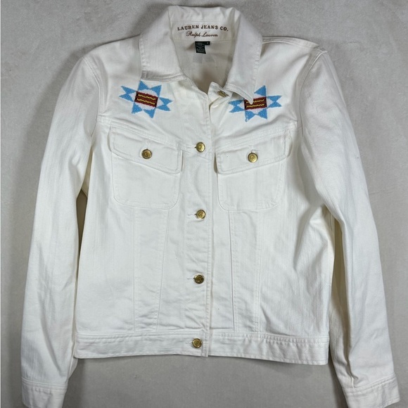 Ralph Lauren Jackets & Blazers - Women’s Polo Ralph Lauren White Jean Jacket Western Southwest Embroidered Bead